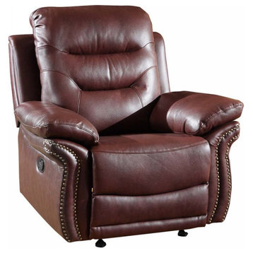 44" Burgundy Comfortable Leather Recliner Chair