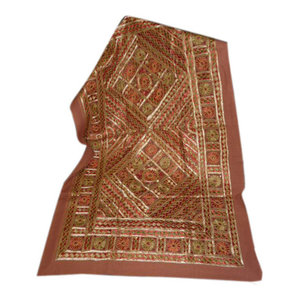 Mogul Interior - Indian Rust Sofa Throw Vintage Banjara Hand Embroidered Throw Home Decor - Tapestries
