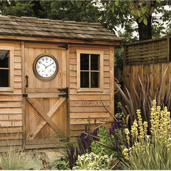The Craftsman Indoor/Outdoor 18" Round Steel Case w/Hygrometer & Thermometer Cl - Outdoor Clocks