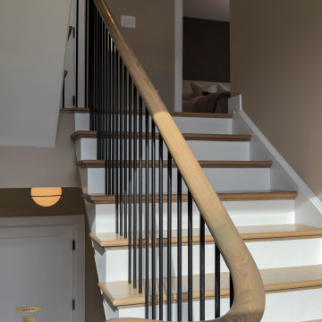Project #153 | Sophisticated Red Oak Stair with Metal Balusters