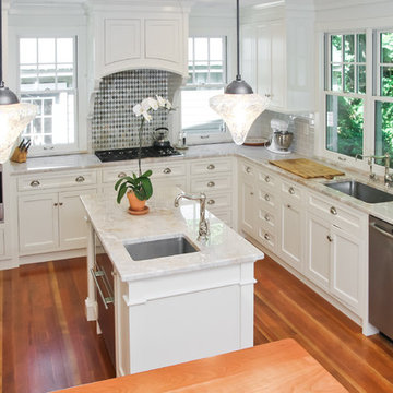 Light-Filled White Kitchen with Marble Island and Custom Details – North Shore M