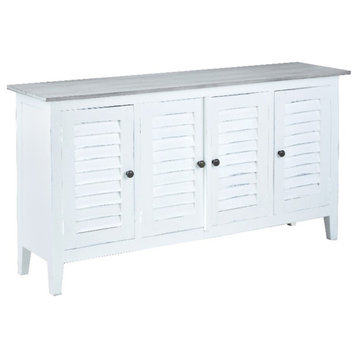 Sunset Trading Cottage Shutter Door Credenza White/Gray Solid Wood No Assembly