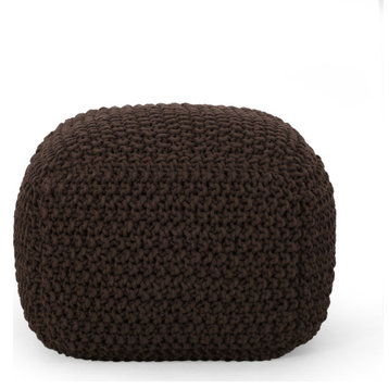 GDF Studio Knox Knitted Cotton Pouf, Brown