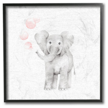Stupell Industries Baby Elephant Pink Bubbles Linen Look, 12 x 12