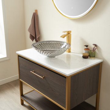 Cloudy Gray Circular Glass Vessel Bathroom Sink