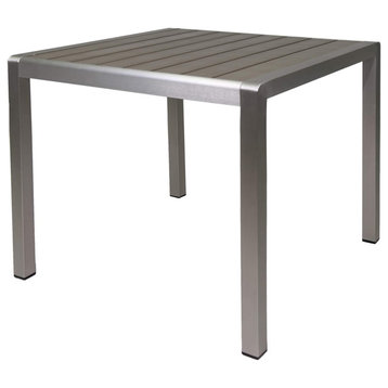 Modern Patio Dining Table, Anodized Aluminum Frame With Slatted Square Top