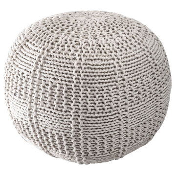 nuLOOM Knitted Cotton Basketweave Leo Pouf, Ivory