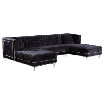 Moda Velvet Upholstered 3-Piece Sectional, Black