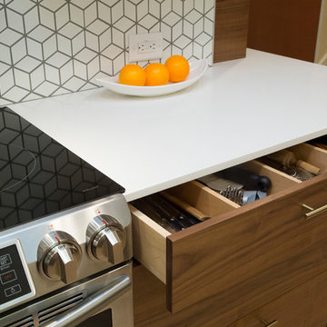 Walnut Midcentury KItchen with Orange Accents