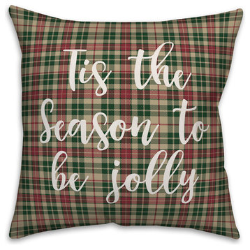 Tis The Season To Be Jolly, Tartan Plaid 18x18 Throw Pillow