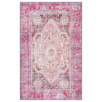 Safavieh Washable Tucson Tsn132B Traditional Rug, Beige/Red, 5'x8'