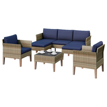 Isla 6-Piece Outdoor Conversation Set With Sofa, Club Chairs, Cobalt Blue