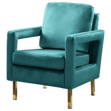 Upholstered Armchair With Metal Base, Blue