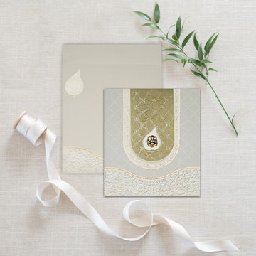Shell Grey Matte Embossed Designer Wedding Invitations