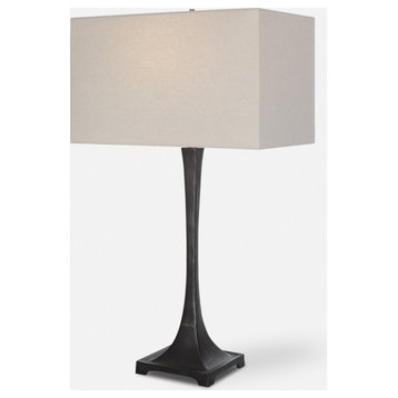 Tapered Rustic Black Iron Column Table Lamp 30 in Minimalist Traditional Lodge