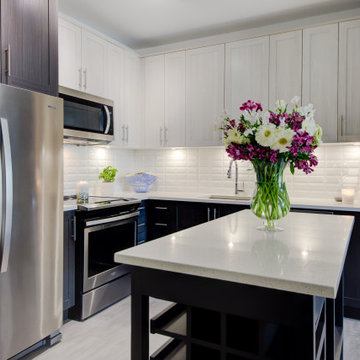 Contemporary Kitchen with Pompeii Quartz Island