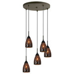 Woodbridge Lighting - Venezia Mini Pendant, Bronze, Mosaic Mirror, 5-Light, 14"D - The Venezia collection is a series of hanging lights featuring uniquely colored designer glass. With many color options to choose from, this transitional design can blend in many rooms with different colors and themes.