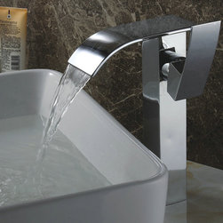 Chrome Finish Contemporary Waterfall Bathroom Sink Faucet (Tall) TQ3026H - Bathroom Sink Faucets