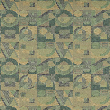Green and Gold Abstract Geometric Durable Upholstery Fabric By The Yard