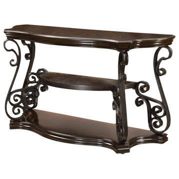 Classic Console Table, Ornate Scrolled Metal Legs With 3 Spacious Tiers, Brown