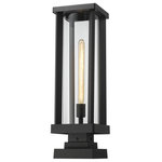 Z-Lite - Glenwood One Light Outdoor Pier Mount, Black - From the Glenwood outdoor lighting collection comes this ultra-modern and stylish pier mounted lighting fixture. Perfect for mounting to walkway columns and patio corner railings to illuminate an entertainment area for al fresco dinners and parties its cylinder-shaped clear glass globe nestled within an airy aluminum lantern frame lends an understated contemporary look to any space. In addition this outdoor lantern's alluring deep black finish also complements your home's existing facade and building materials.