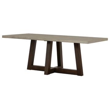Modern Dining Table, Crossed Black Painted Base With Sturdy Concrete Tabletop