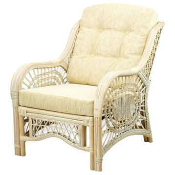 Malibu Lounge Armchair, Natural Rattan Wicker, White Wash, Cream Cushions