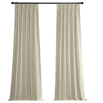 Blackout Vintage Textured Faux Dupioni Pleated Curtain Single Panel, Off White, 25"x84"