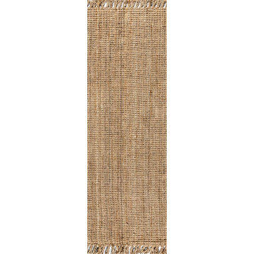 Pata Hand Woven Chunky Jute With Fringe Natural 2 ft. x 14 ft. Runner Rug