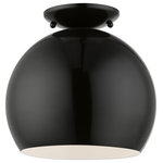 Livex Lighting - Livex Lighting 1 Light Shiny Black Semi-Flush Mount - The clean and crisp Piedmont 1-light globe flush mount makes a contemporary statement with the smooth curve of its shiny black finish shade. A gleaming shiny white finish on the interior of the metal shade brings a refined touch of style.