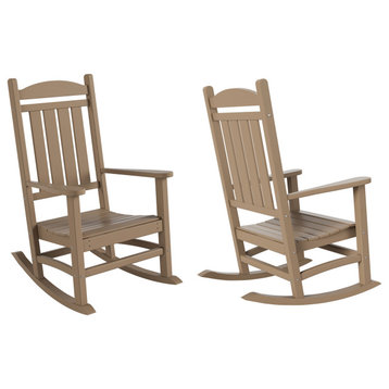 WestinTrends 2PC Outdoor Patio HDPE Adirondack Porch Rocking Chair Set, Weathered Wood