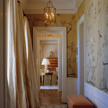 Handprinted Chinoiserie wallpaper in interior design