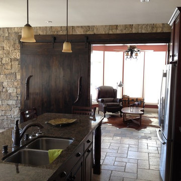 6ft wide Barn Door / Stone Feature Wall.