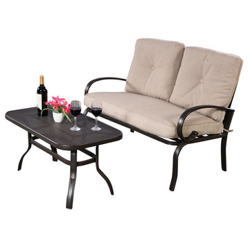 Costway 2 Pcs Patio Outdoor LoveSeat Coffee Table Set Furniture Bench Cushion