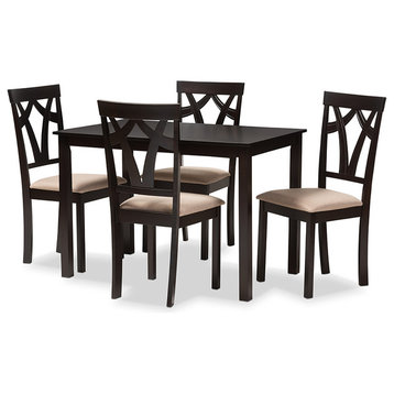 Sylvia Espresso Brown and Sand Upholstered 5-Piece Dining Set