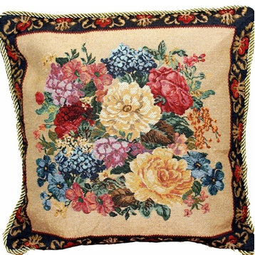 Breath of Spring, Elegant Floral Cushion Cover, Dark Border, 18"