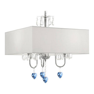 Chandelier With Blue Crystals And White Shades Traditional