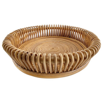 Round Rattan Loop Tray Centerpiece and Fruit and Vegetable Bowl, Natural