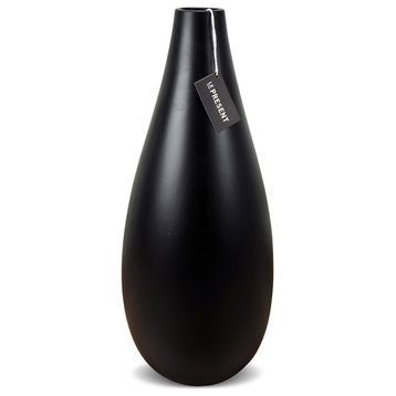 Drop Slim Short Ceramic Vase in Black Matte 15.7"H