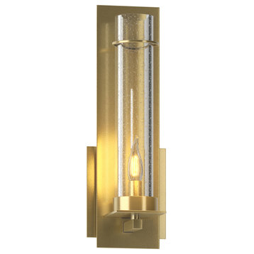 New Town Wall Sconce, Modern Brass, Seeded Clear Glass
