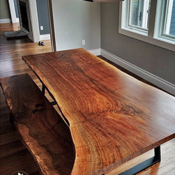 Live Edge Claro Walnut Single Slab Dining Table with Bench - Dining Tables