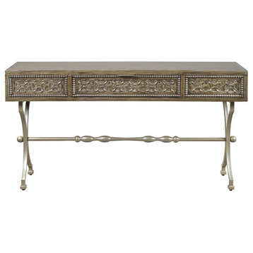 Benzara BM227088 1 Drawer Console Sofa Table With Medallion Pattern, Brown