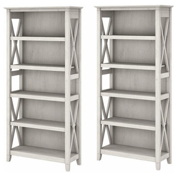 Bush Furniture Key West 5 Shelf Bookcase Set, Linen White Oak