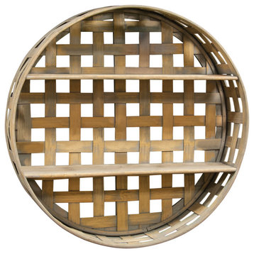 Basket Weave Two-Level Round Wall Shelf