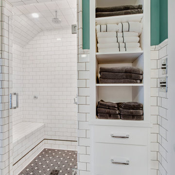 Craftsman Subway Tile Bathroom with Custom Mosaic Floor