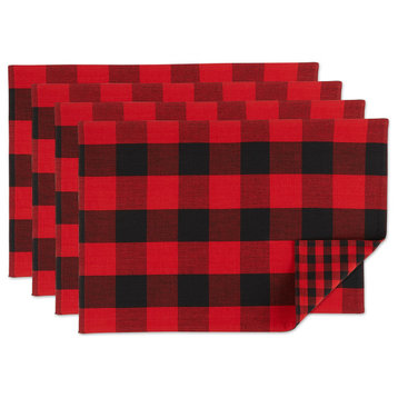 Red/Black Reversible Gingham/Buffalo Check Placemat, Set Of 4