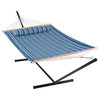 Comfortable Hammock, Metal Stand & Double Layered Fabric Bed, Blue Stripes