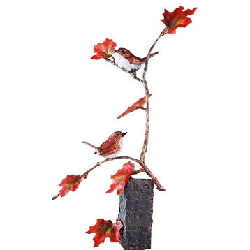 Bird Pair and Branch Bronze Sculpture Tree for Two