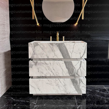 Statuary White Marble Sink Vanity Unit for Clementine