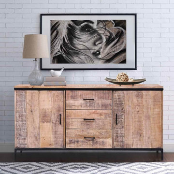 Bakersfield Rustic Reclaimed Wood 3 Drawer 64" Large Sideboard Cabinet